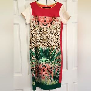 ELIE TAHARI • Silk Pink/Green/Leopard Print Dress, Size 10